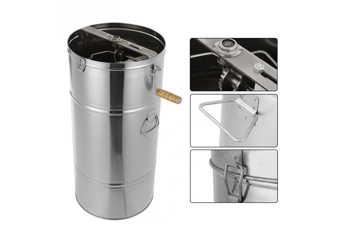 Top view of honey extractor with solid metal lid closed