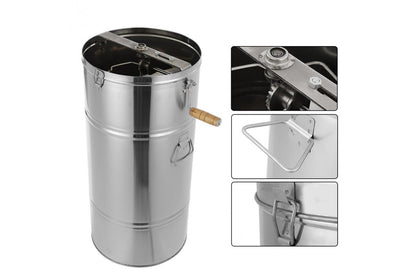 Top view of honey extractor with solid metal lid closed