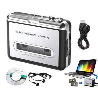 USB cassette player showing front view with USB port