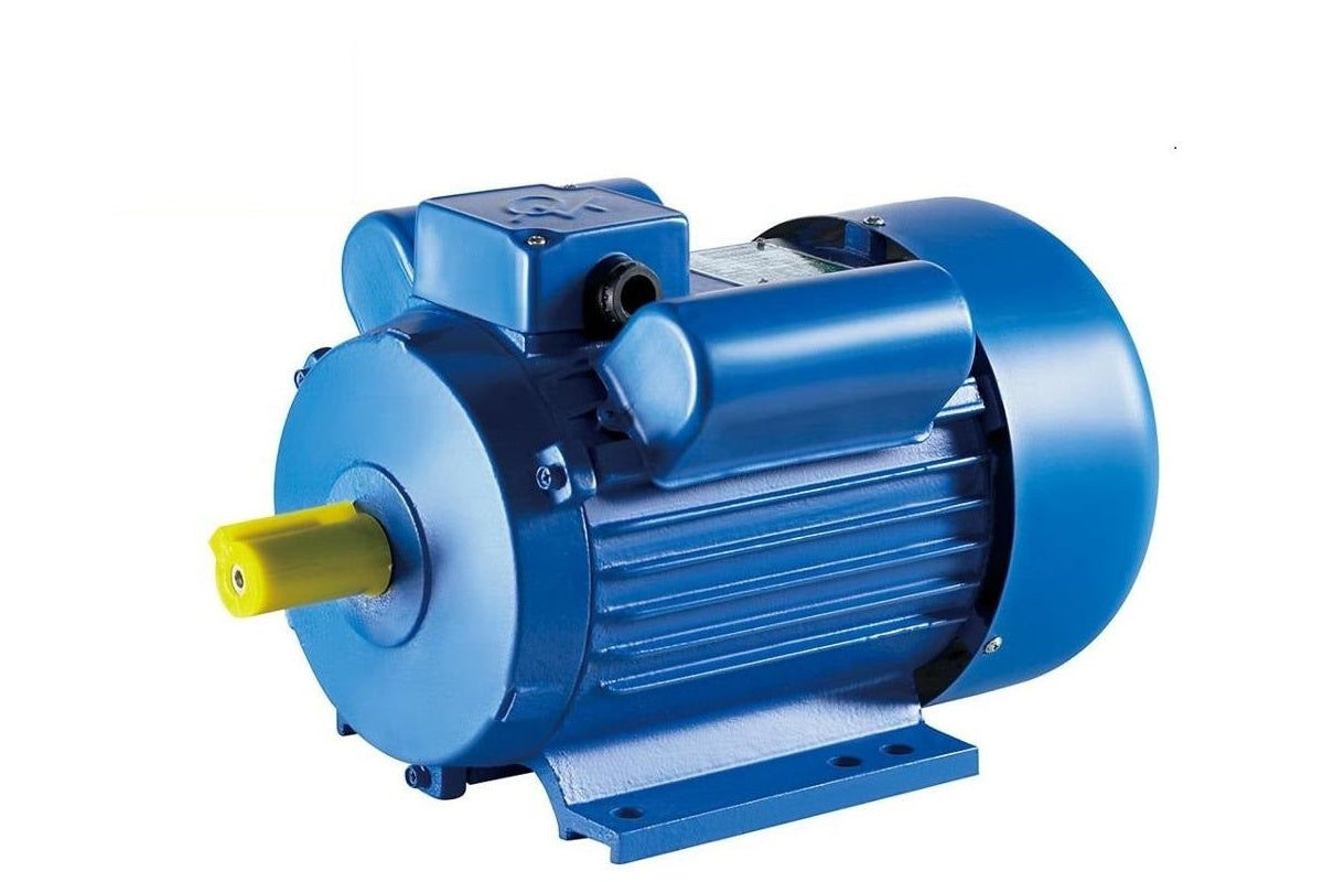 Side angle of electric motor 3HP with visible capacitor