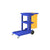 Cleaning trolley Janitors cart side view showing blue plastic frame