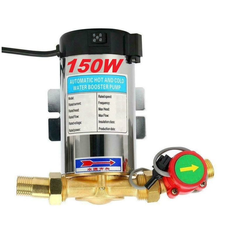 Hot water booster pump 150W front view showing stainless steel body