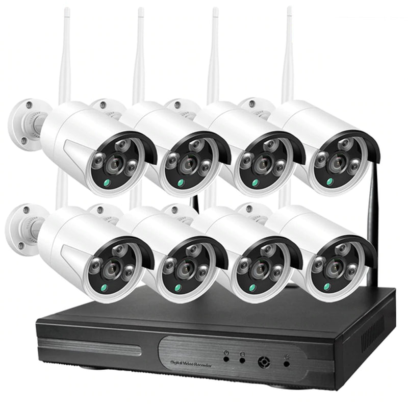 Wireless security camera system showing front view of NVR unit