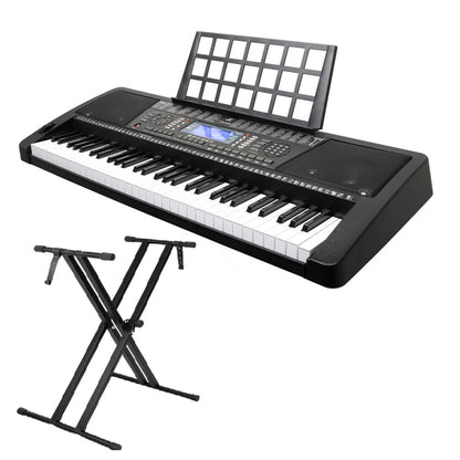 61 key electronic piano keyboard front view with stand