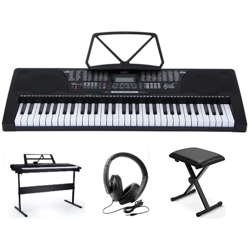 Electronic piano keyboard front view with 61 standard keys