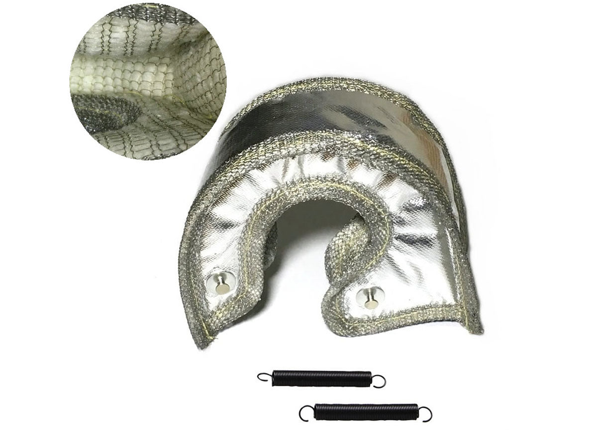 Turbo Beanie Heatshield T4 showing compact fit on medium turbocharger