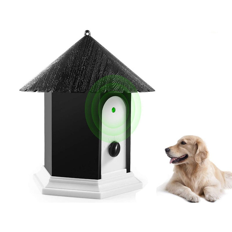 Ultrasonic dog bark control system front view in birdhouse design
