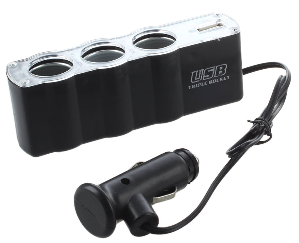 Car Cigarette Lighter Multi Socket Splitter 3 Way USB Charger Port