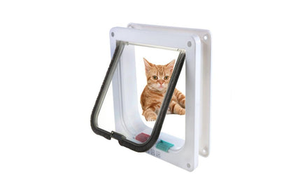 Close-up of cat door magnetic closure feature