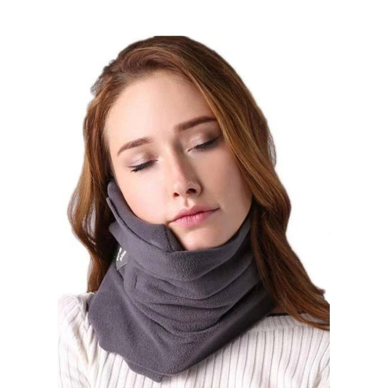 Travel pillow neck support in grey fleece front view