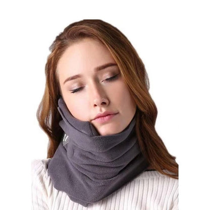 Travel pillow neck support in grey fleece front view