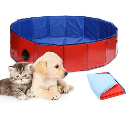 Dog pet swimming pool placed on tarp for surface protection