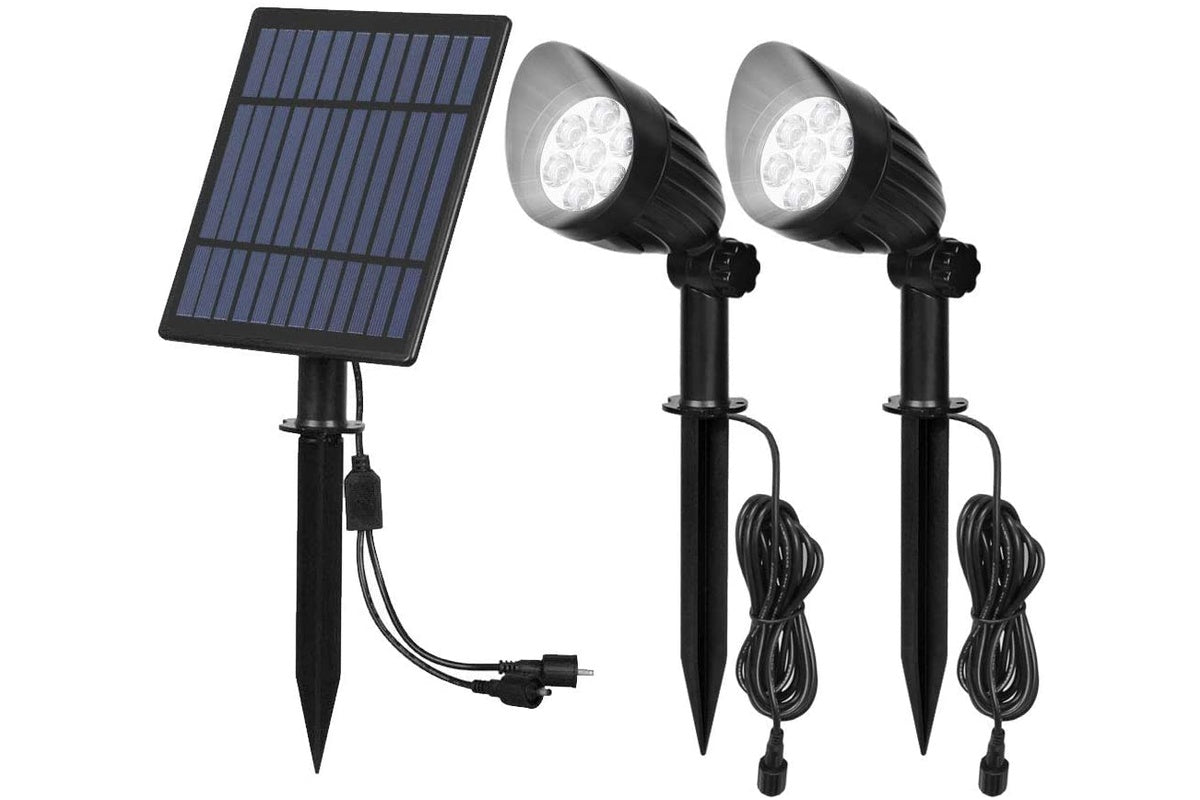 Close up of solar panel on outdoor garden light with adjustable angle
