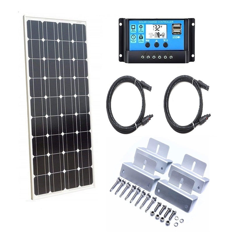 120W solar panel kit showing silver frame and mono crystalline cells