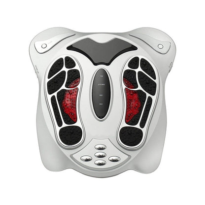 Electromagnetic foot massager silver top view showing control panel