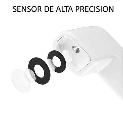 Top view of digital forehead thermometer with measurement mode switch