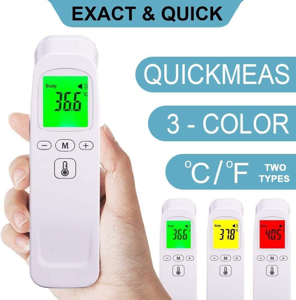 Forehead thermometer showing white backlight on LCD screen