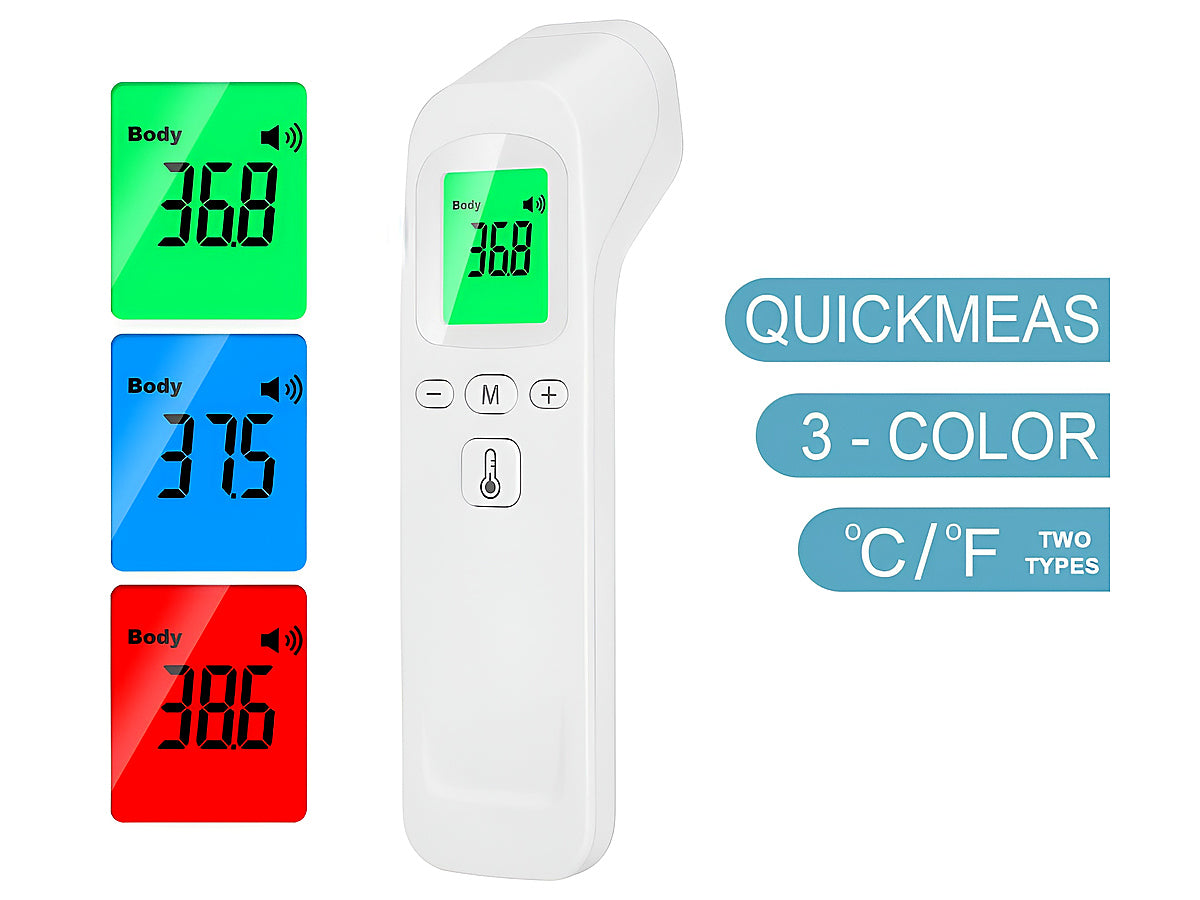 Side angle of forehead thermometer highlighting slim design