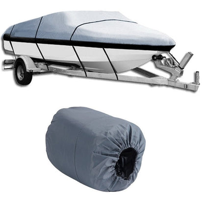 Boat cover heavy duty in grey showing full length for 20-22ft V-hull