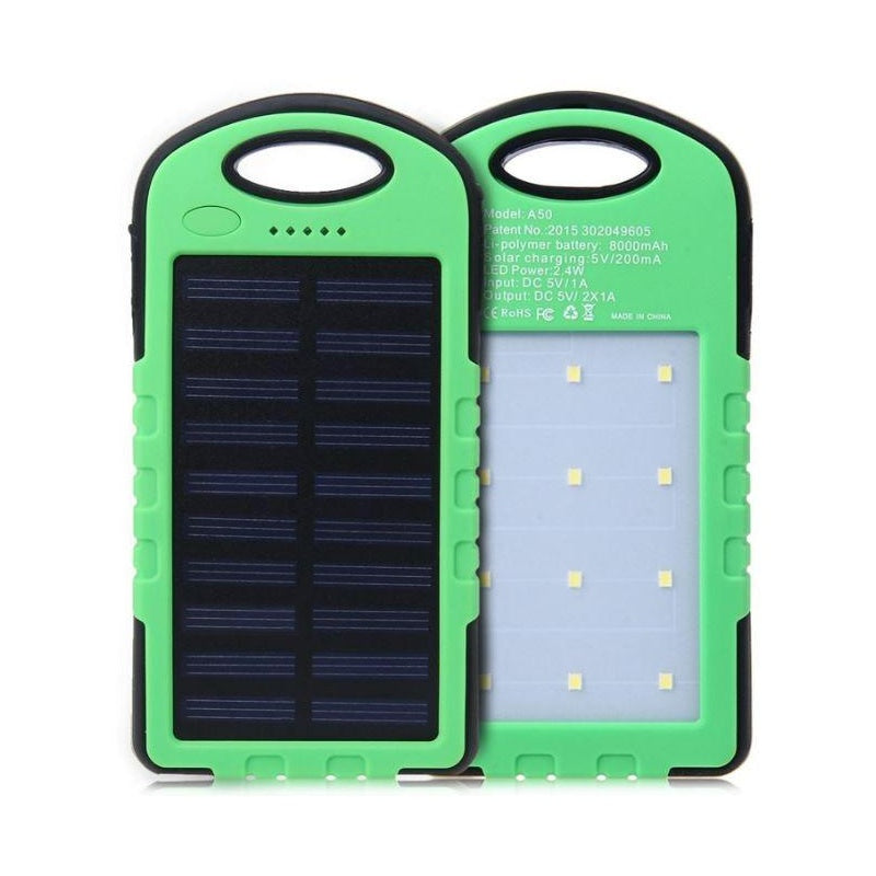 Solar power bank portable solar charger showing orange colour and compact design