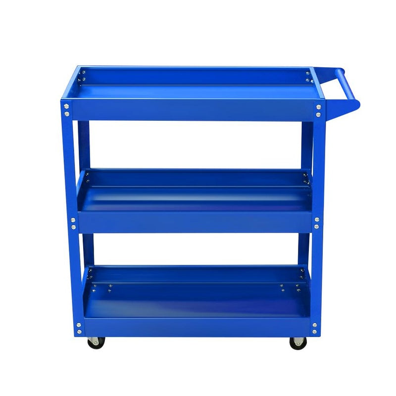 Tool cart trolley side view showing blue powder-coated steel