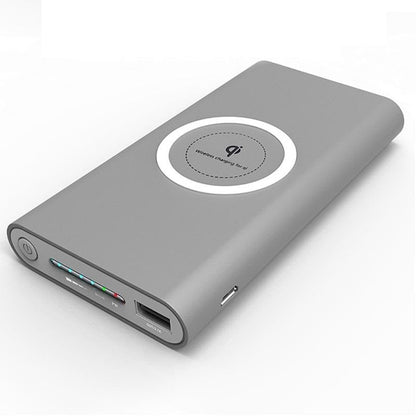 Power bank 10000mAh wireless charger front view in grey
