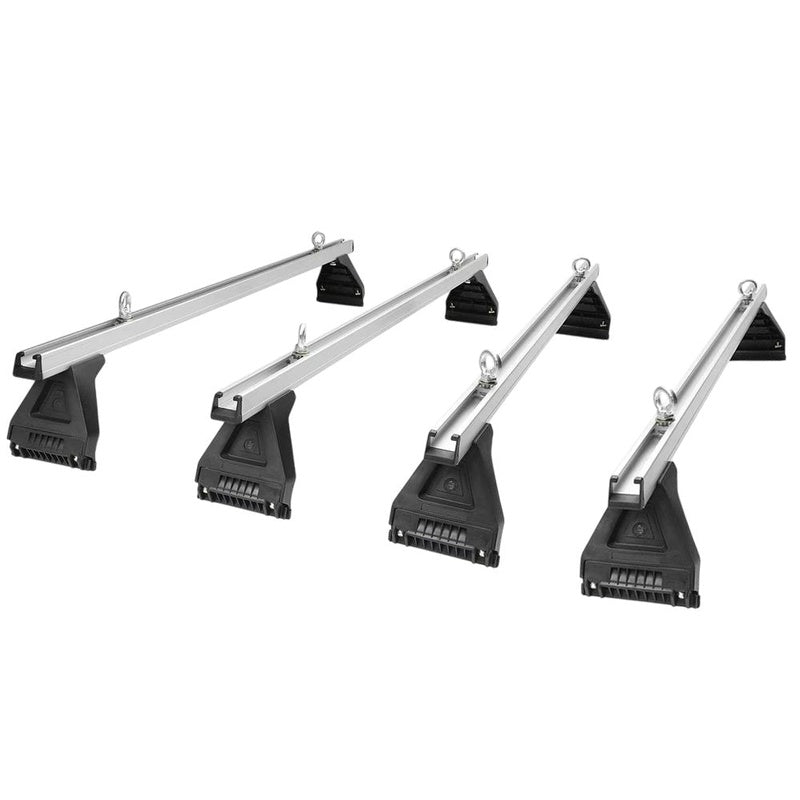 Car roof rack cross bar side view showing aluminium bars