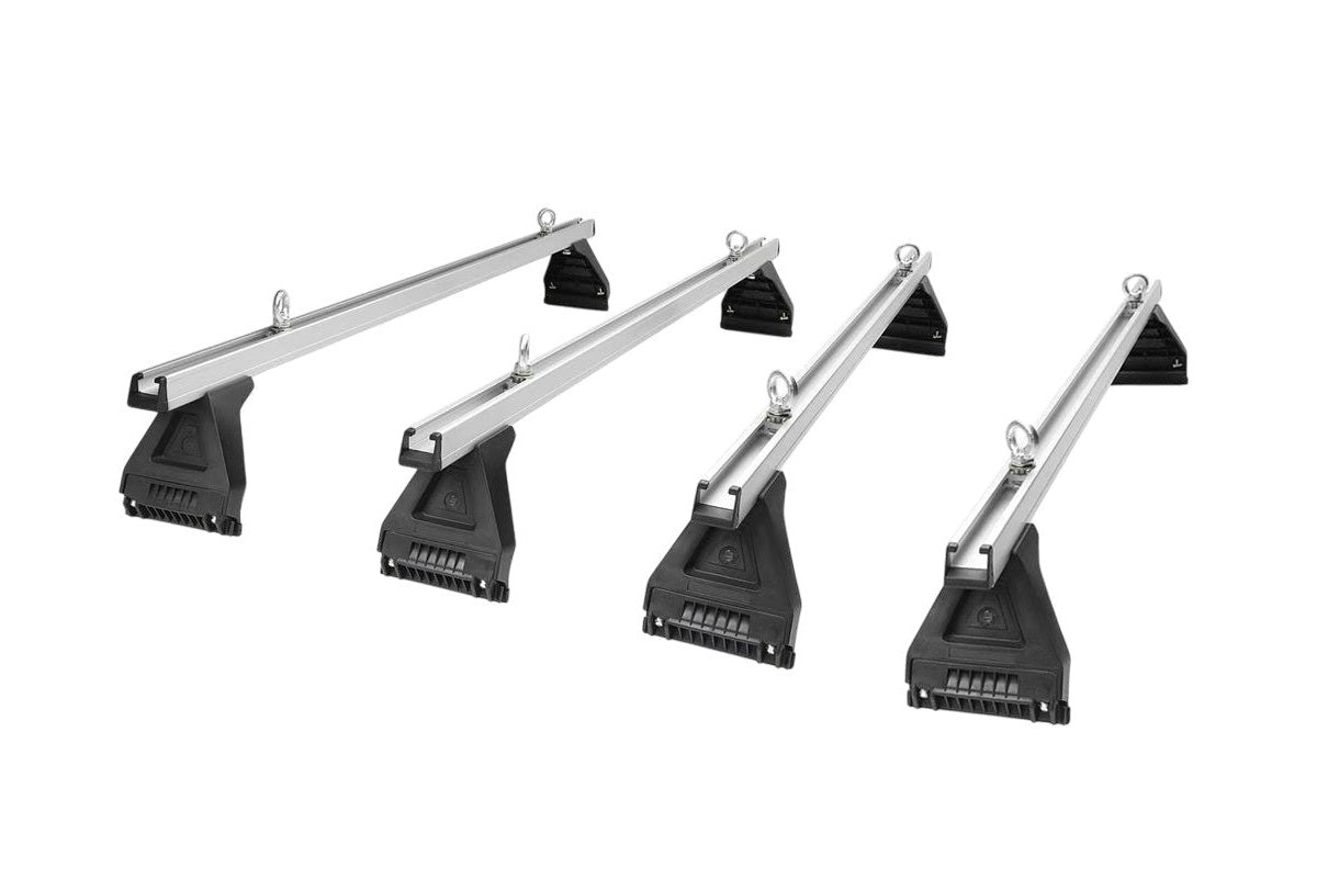 Close-up of car roof rack cross bar gutter mount clamps