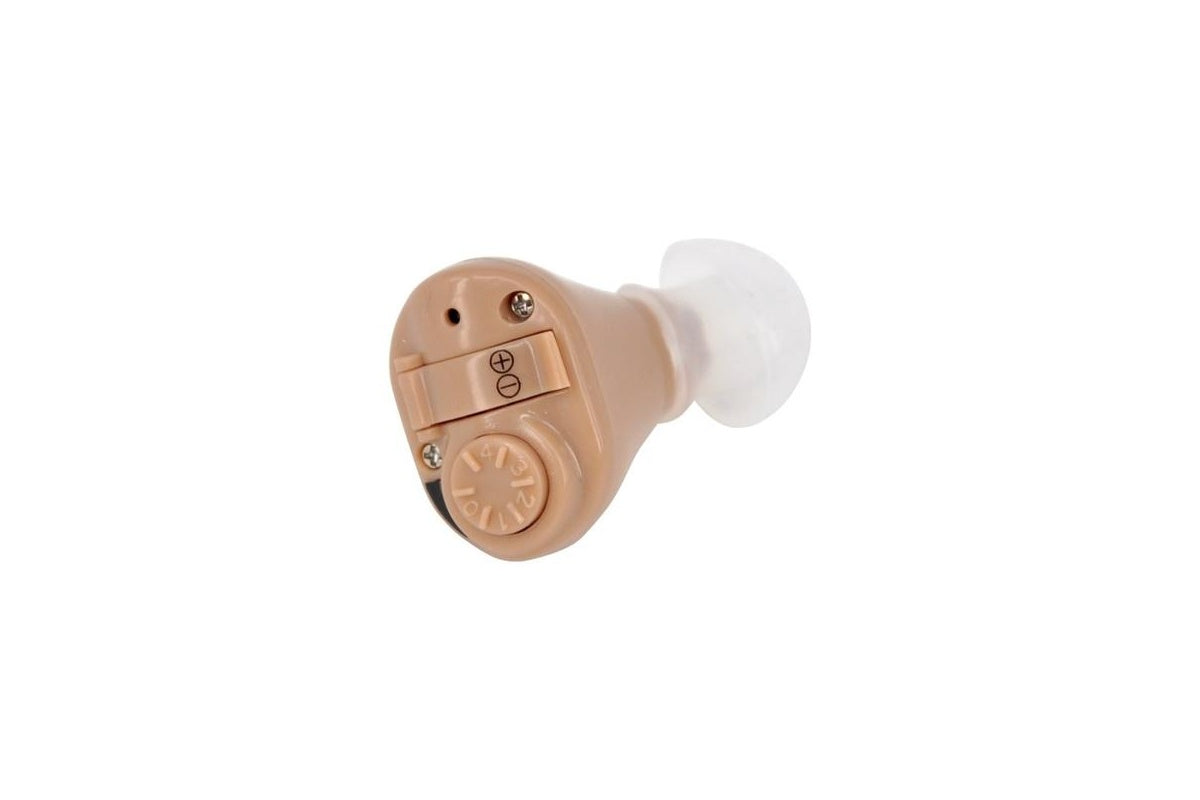 Mini ITE hearing aid in beige colour for discreet use