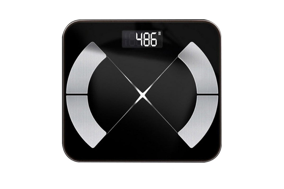 Close up of bathroom scales digital LCD screen display