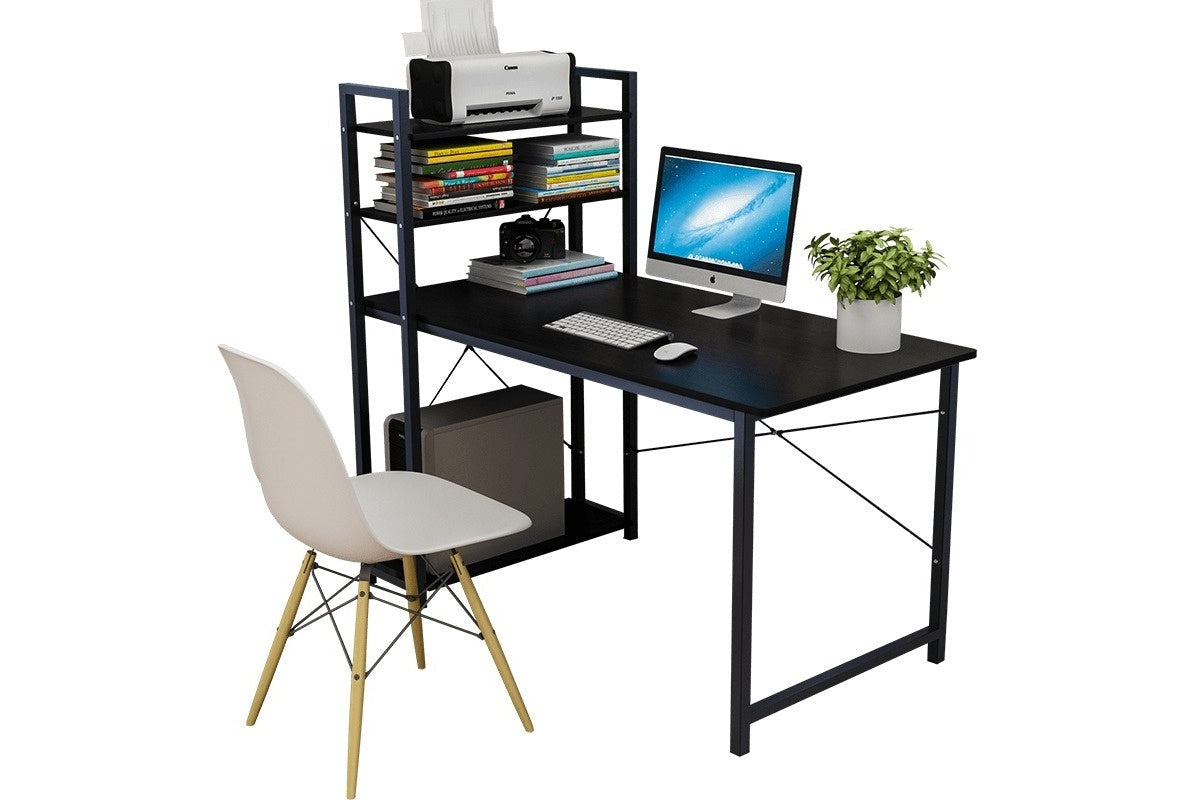 Side view of computer desk table showing metal frame support