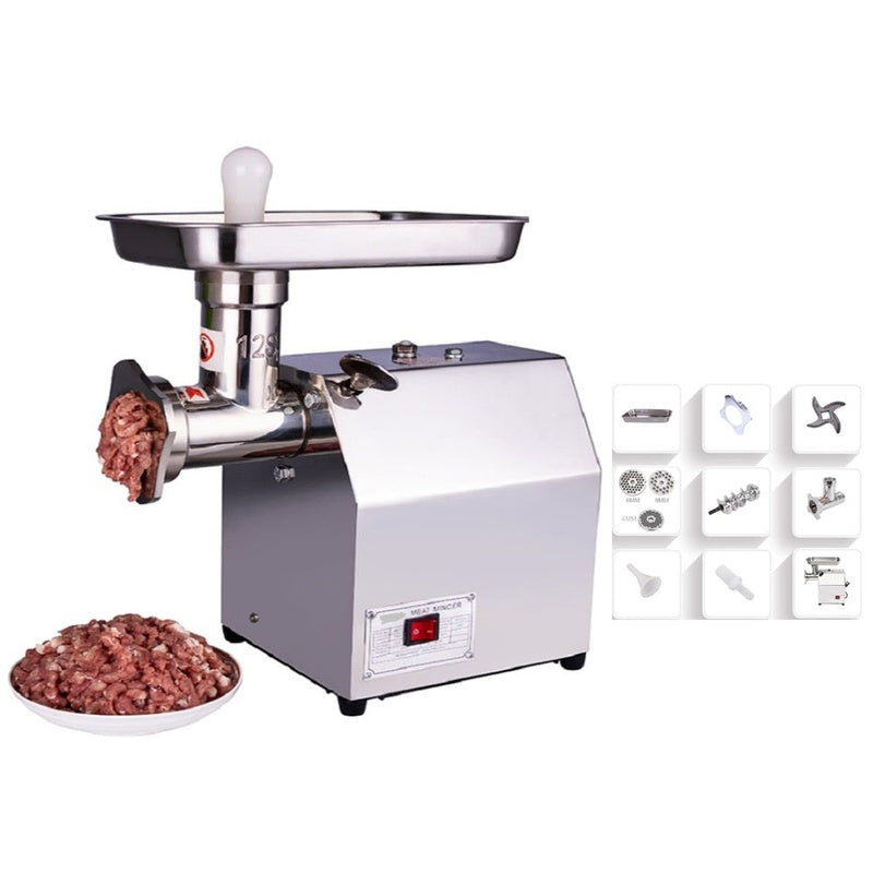 Meat grinder meat mincer side view showing metal body