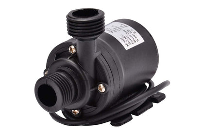 Top angle of 12V water brushless pump with inlet and outlet ports