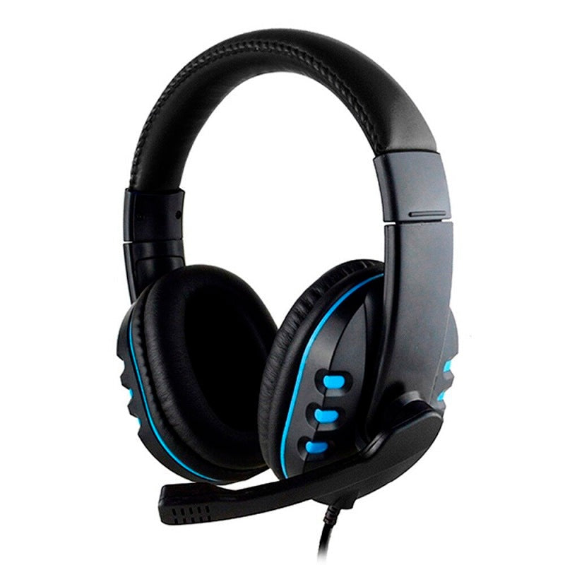 PS4 gaming headphones headset showing blue colour and wired connection
