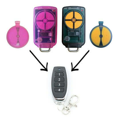Garage door remote replacement ATA PTX5 TrioCode front view in black