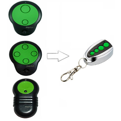 Garage remote control showing front view with black ABS casing