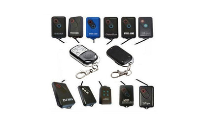 Side angle of Guardian garage door remote with chrome metal frame