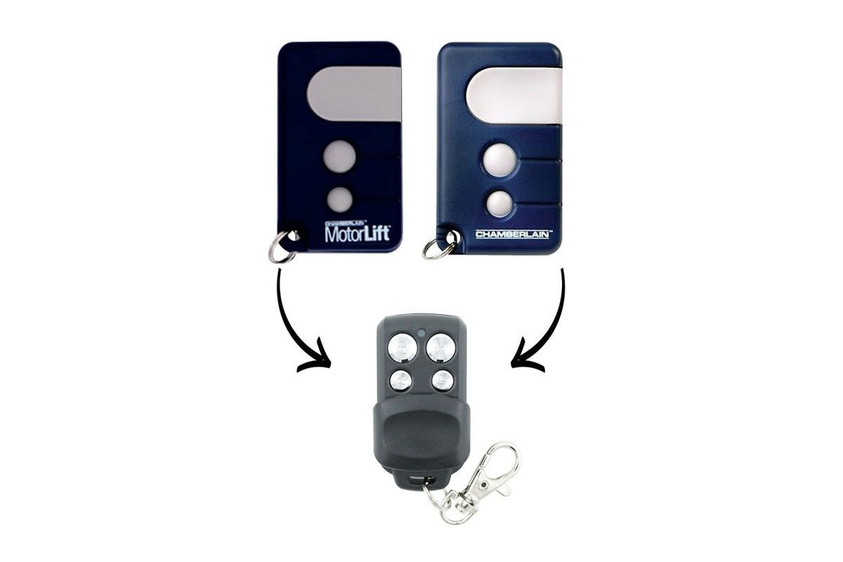 Motorlift garage remote with keychain attached