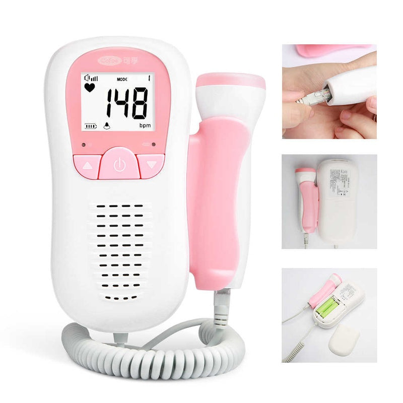 Fetal Doppler baby heartbeat detector showing pink handheld design