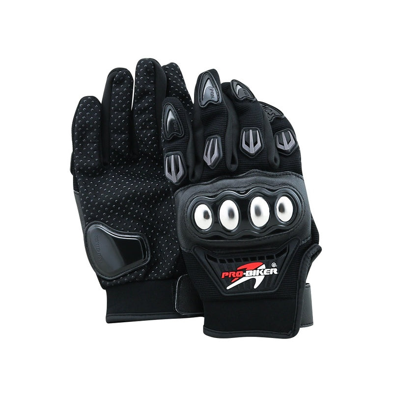 Motorbike gloves black leather close up on palm side