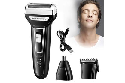 Close up of stainless steel blades on electric shaver hair trimmer