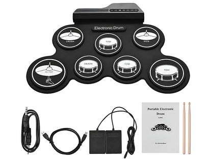 Close up of electronic roll up drum kit snare and hi-hat pads