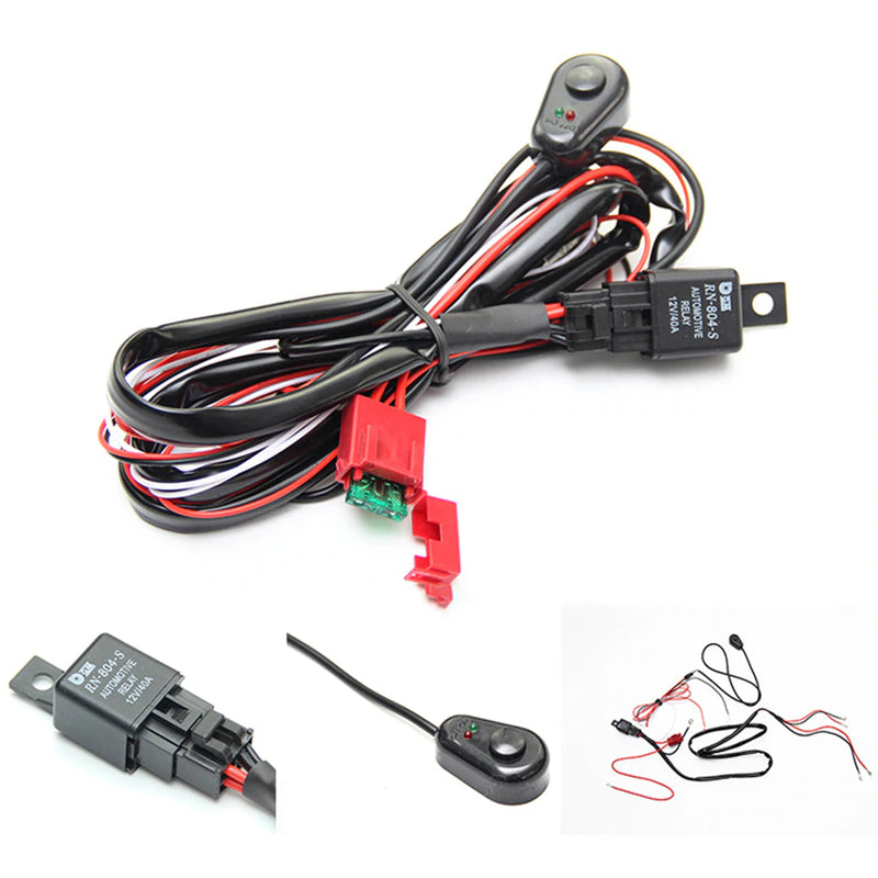 LED light bar wiring harness showing illuminated on off toggle switch