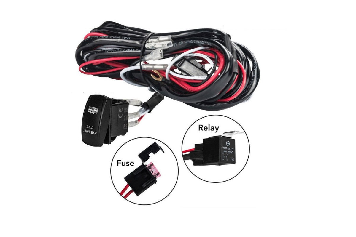 Close up of 12V 40A power relay in wiring harness