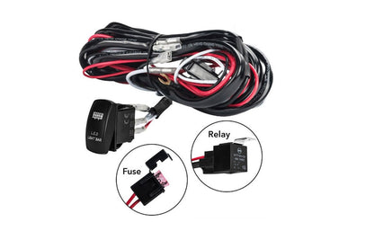 Close up of 12V 40A power relay in wiring harness