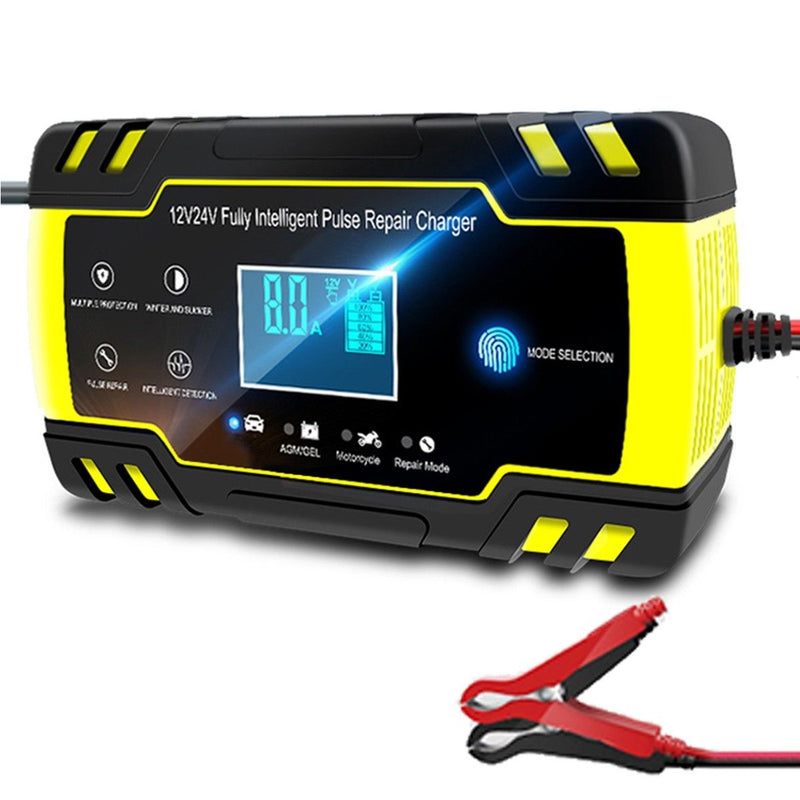 Car battery charger automatic front view showing control panel