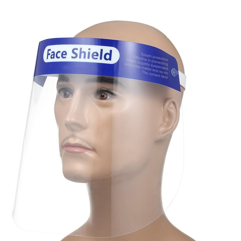 Protective face shield clear visor front view with elastic band