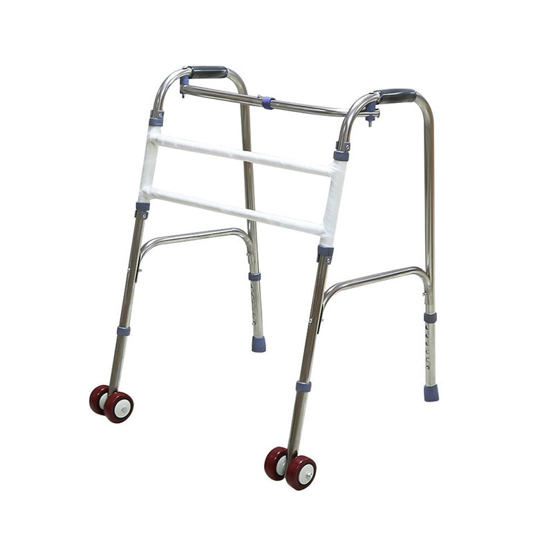 Adult walking frame mobility walker in stainless steel side view