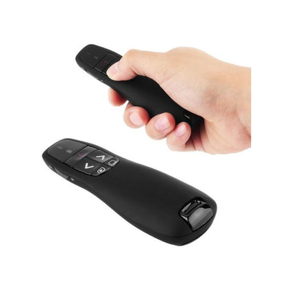 Wireless presenter laser pointer showing black plastic body