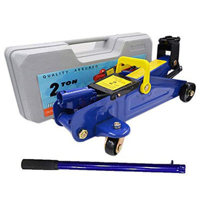 Trolley floor jack 2 ton steel side view showing blue colour
